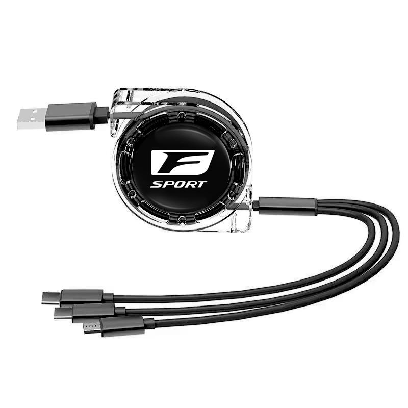 3 In 1 Retractable Data Cable USB Type-C Car Charger Head Auto Accessories For Lexus RX330 IS250 Ct200h ES300h LBX/Car Keychain