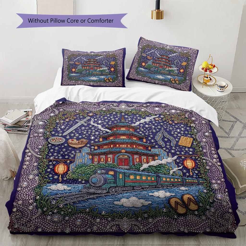 Diamond Embroidery Style Pattern Bedding Quilt Set Home Decoration Gift (1 * duvet cover + 2 * pillowcase without core)