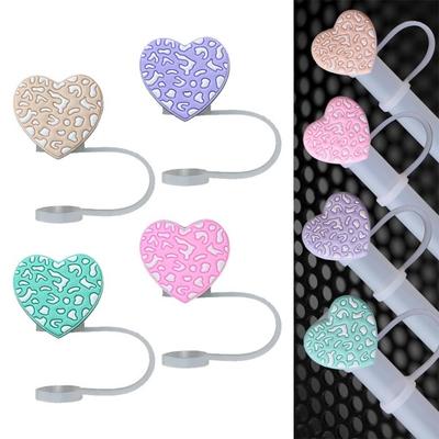 4 Pcs Heart-Shaped Straw Cap for Cup 10mm Silicone Leak-proof Straw Cover Reusable Straw Lid Outdoor Activities Drink Accessory for Party Decor