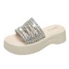 Summer new casual and comfortable thick-bottomed rhinestone slippers women's outer wear temperament round head flat bottom cool slippers