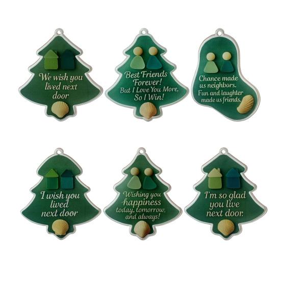 Christmas Pendant Xmas Tree Stocking Shape 2D Acrylic Seaside Festive Decoration with Lanyard Beach House Holiday Decor