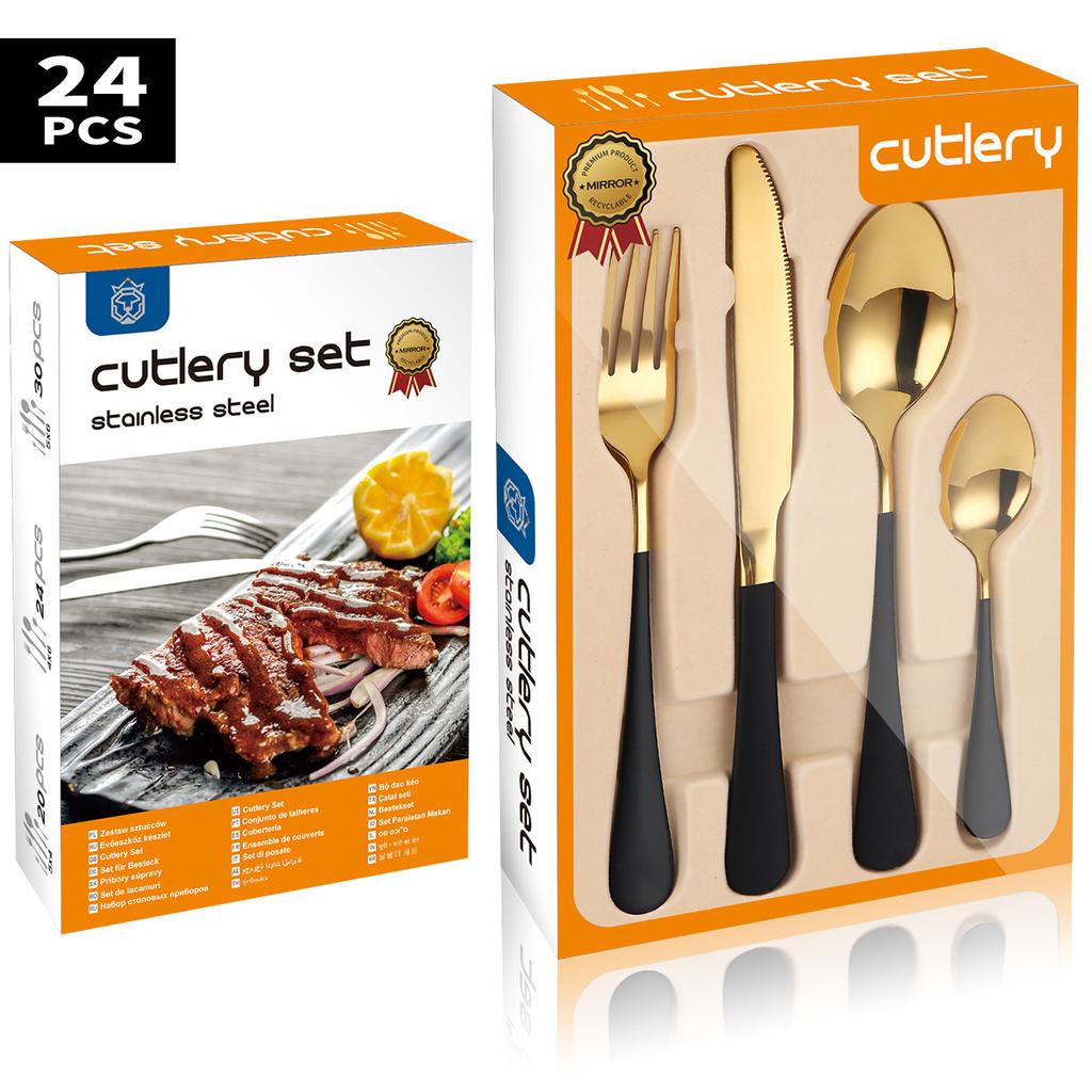 Popular Stainless Steel Cutlery Set 24 Pieces Gift Box Household Knives Forks  Spoons Kitchen Household