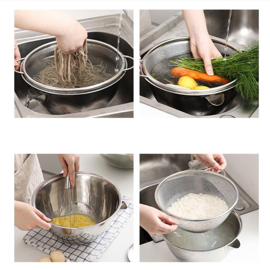Colander with Bowl Set with Handles Rice Rinser Large Capacity Food Strainer 304 Stainless Steel Microporous Colander