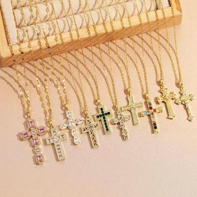 Γυναικείο Πολύχρωμο Ζιργκόν Κολιέ Σταυρός - Ευέλικτο Κόσμημα Αλυσίδα Κλείδας από Τιτάνιο Ατσάλι