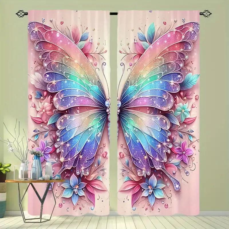 

2Pcs- Elegant Colorful Butterfly-Printed Curtains, Pole Bag Curtains, Bedroom And Living Room, Home Decoration, Room Decoration 14Wx39L(35x100CM)x2