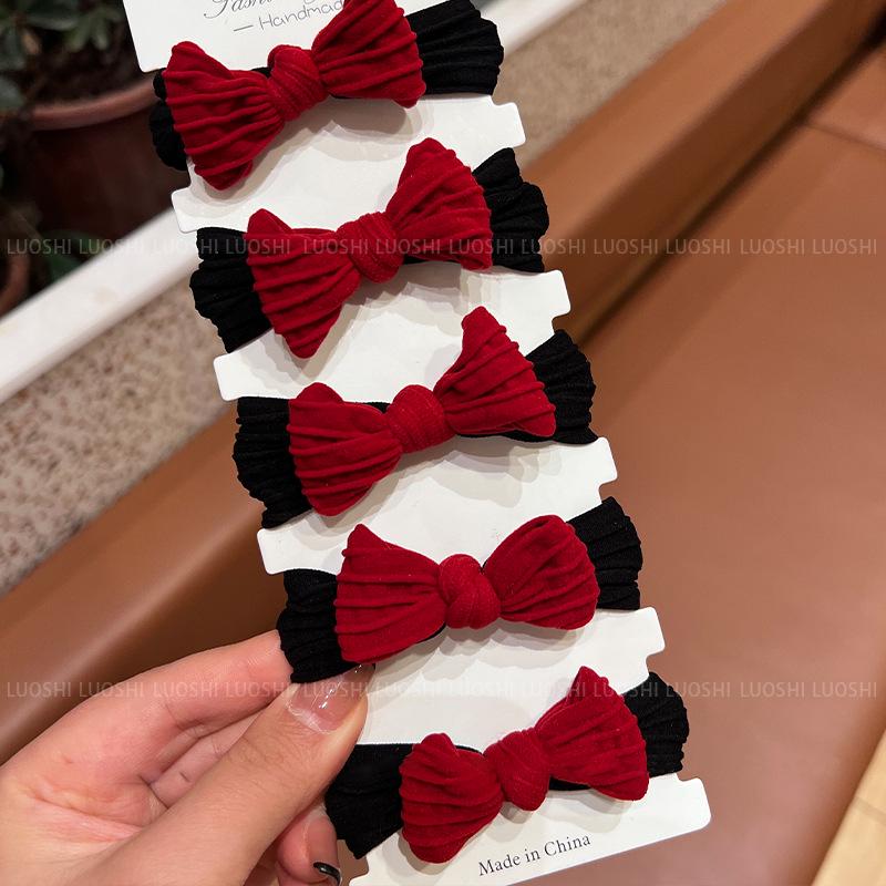Autumn Winter Red Bow Elastic Hair Tie - Women s Korean Style Versatile Accessory