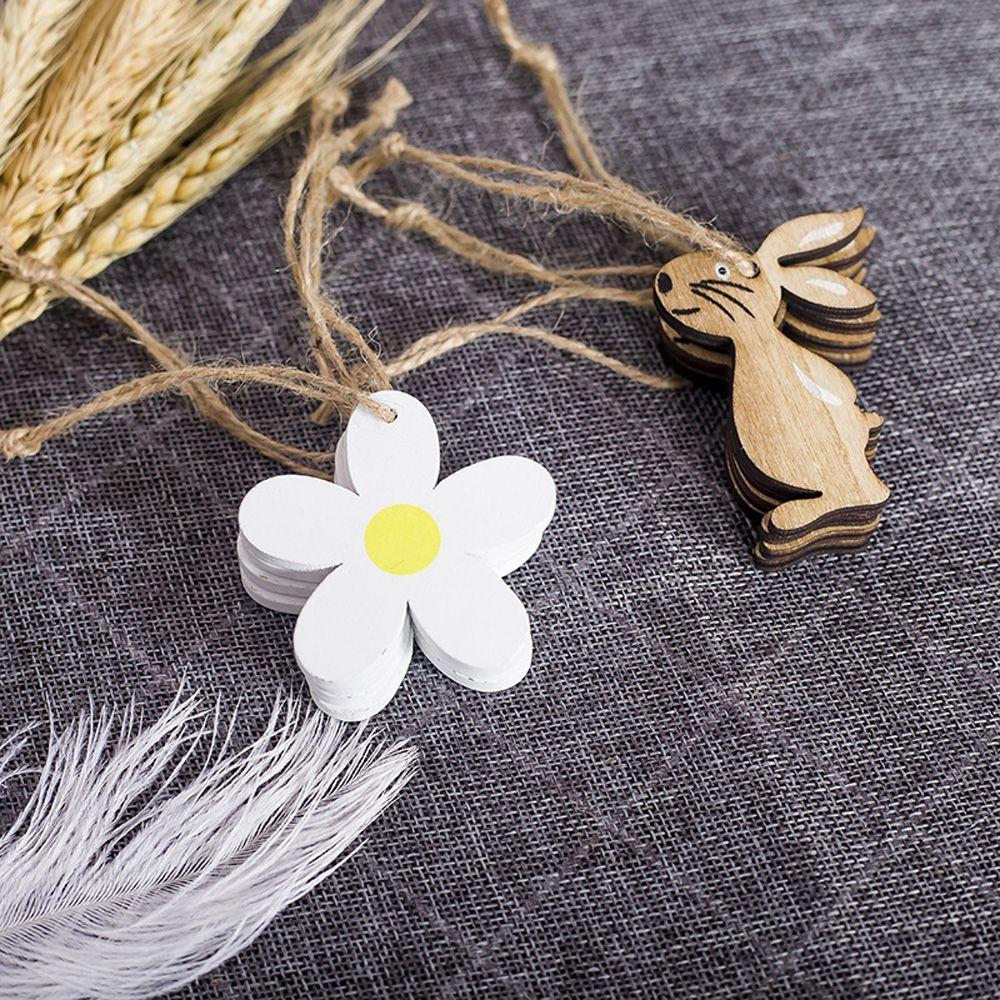8PCS Natural DIY Rabbit Pendants Eggs Easter Decorations Wooden Easter Wood Chips Hanging Ornaments