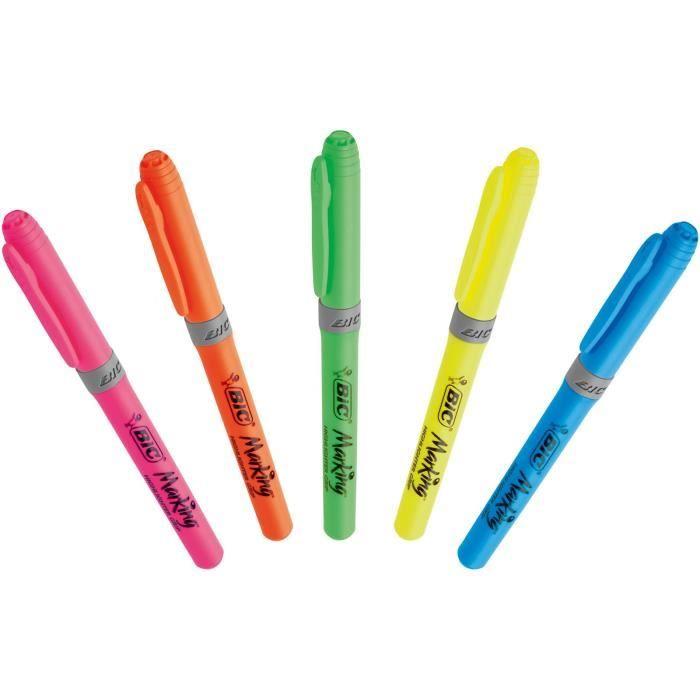 BIC Highlighter Grip Surligneurs Pointe Biseautée - Couleurs Assorties, Blister de 5
