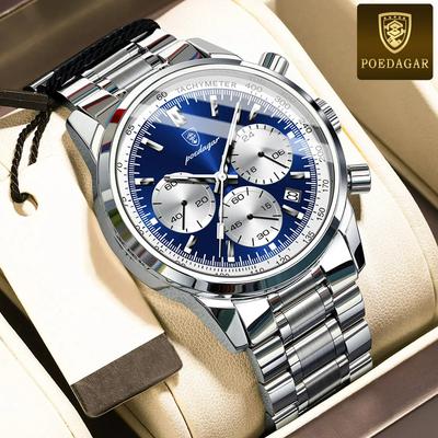 Luxusní pánské hodinky Vodotěsné Chronograf Luminiscenční Náramkové hodinky Nerezová ocel Pánské Quartzové hodinky Ležérní Hodiny
