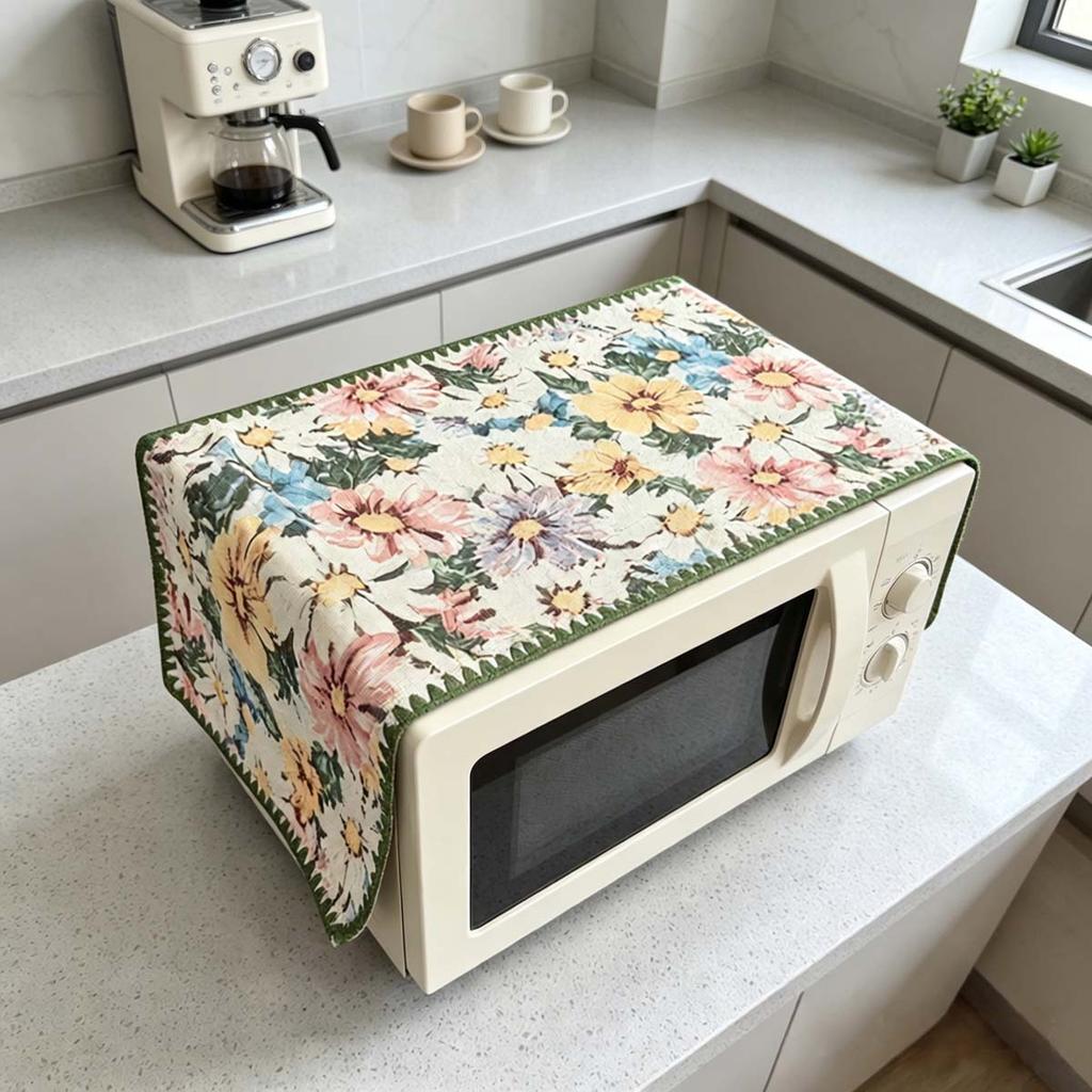 30x90cm Non Fading Cotton Linen Microwave Dust Cover Washable Protector