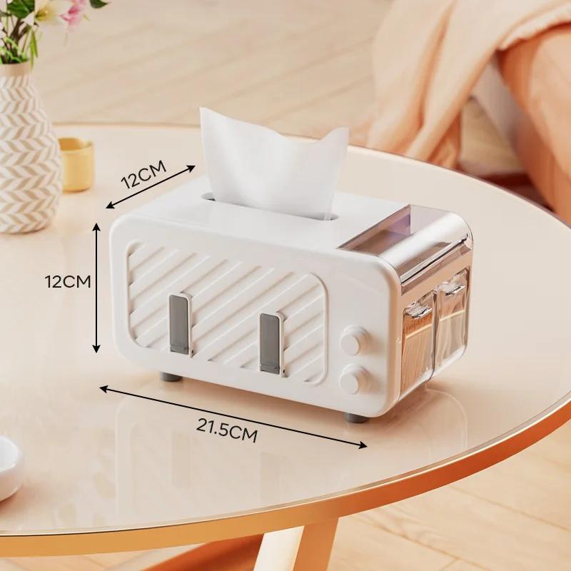 Multifunctional Tissue Box with Phone Holder & Side Storage Side Drawer for Toothpicks/wires, Smooth Pull for Home & Office