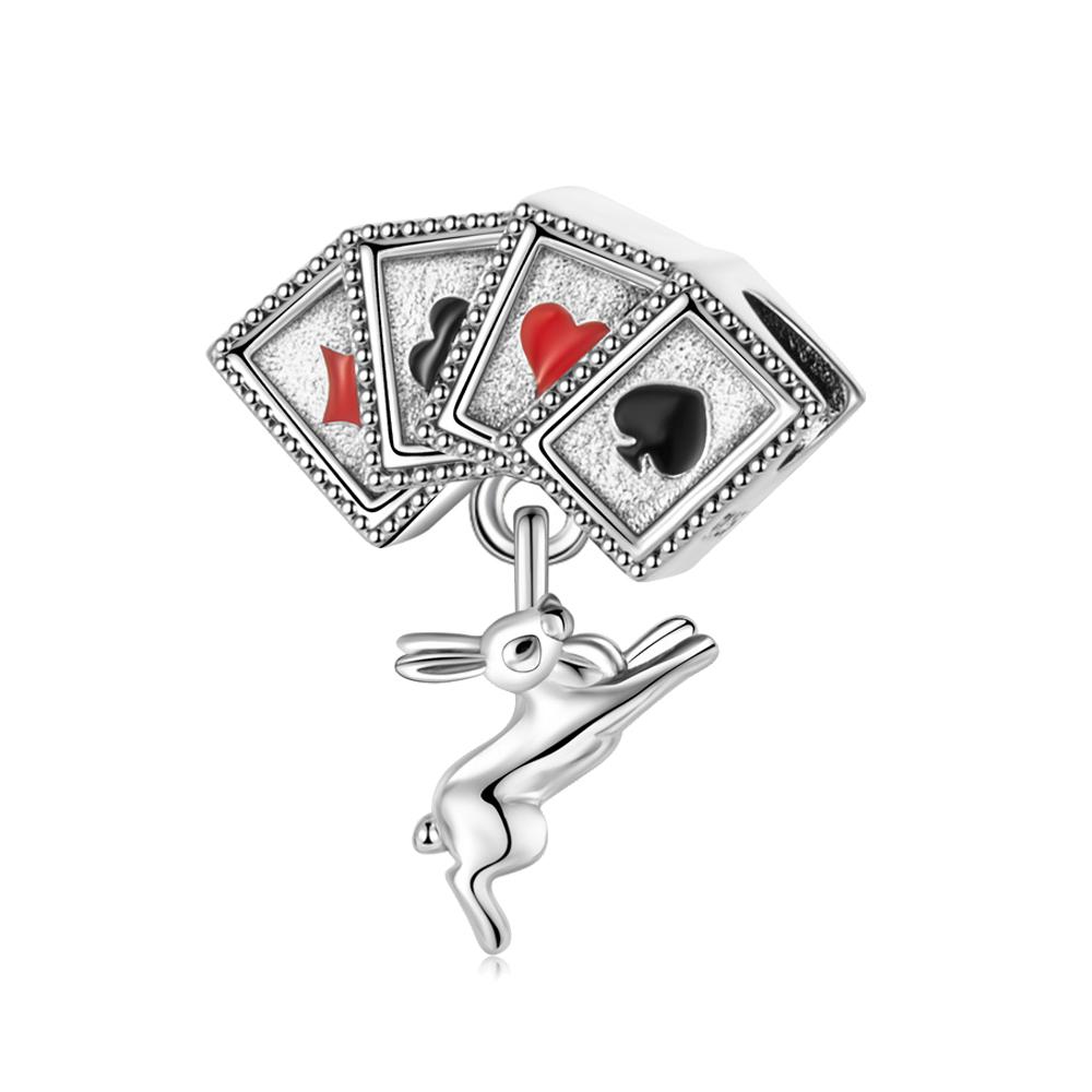 Mysterious 925 Silver Witch and Tarot Card Playing Cards Charm Fit DIY Bracelet Necklace Wishing For A Lucky Gift