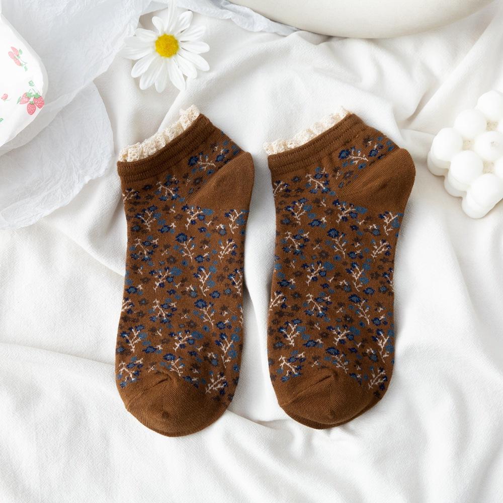 New Curly Lace Cotton Cute Fresh Retro Small Floral Prairie Chic Lovely Princess Short Ankle Socks Mori Girl Style