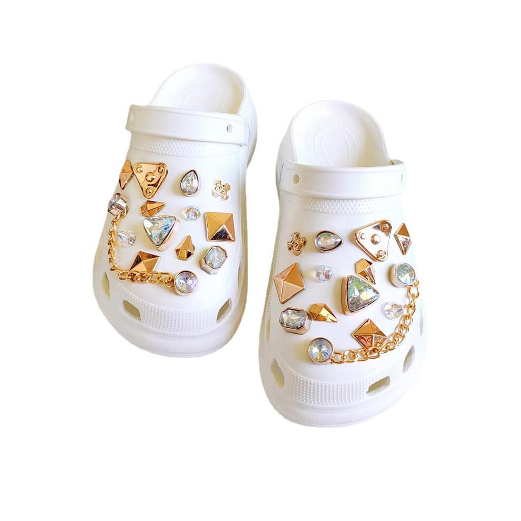 New hole shoes women's platform summer wear rhinestone gem chain set beach garden shoes