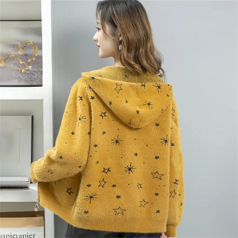 Coat Women New Spring Autumn Mink Wool Jacket Female Short Paragraph Joker Hoodie Outerwear Zipper Mink Velvet Cardigan Women