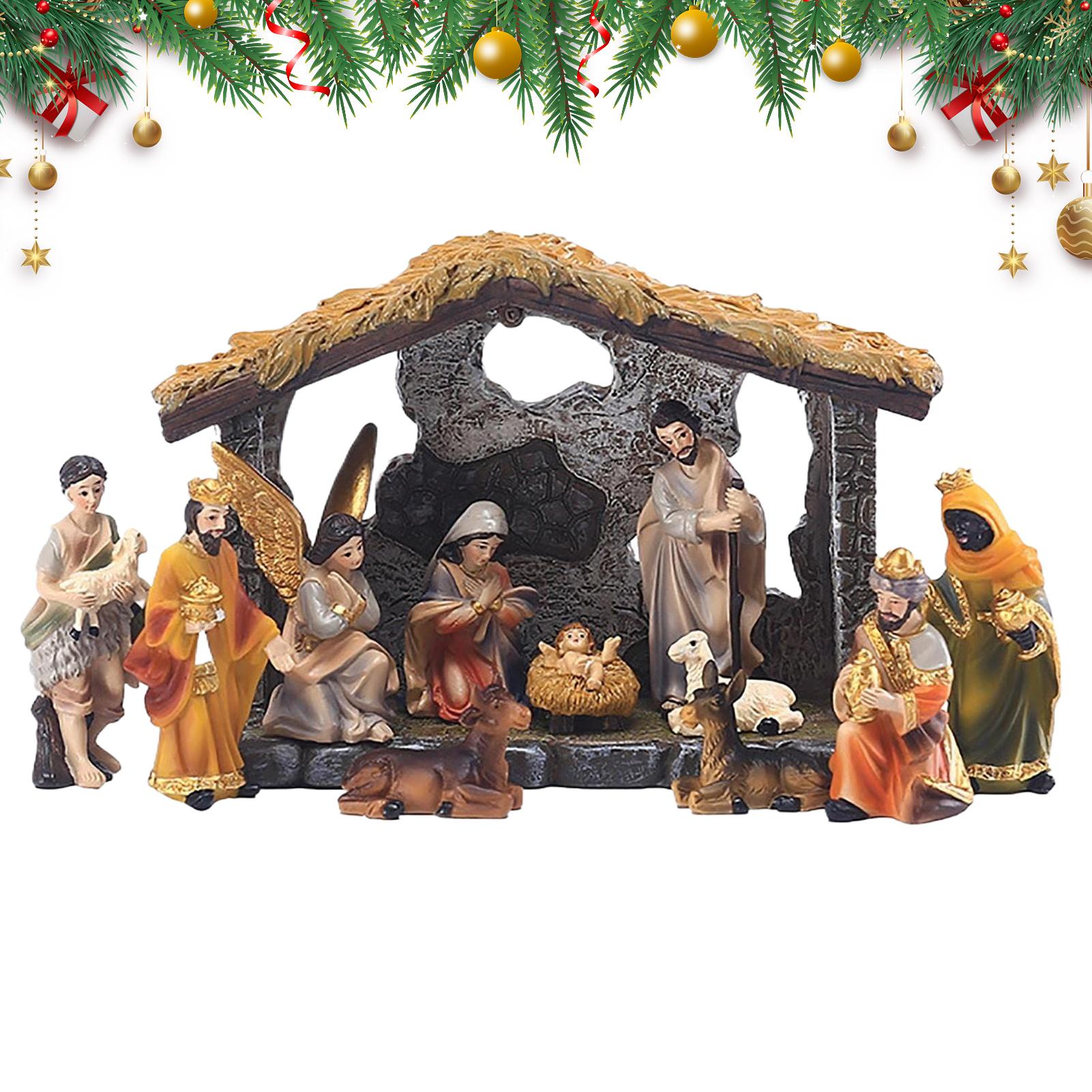

1set Birth Of Jesus Scene Ornaments Resin Manger Baby Jesus Miniature Figurines Nativity Scene Christmas Decorations CN