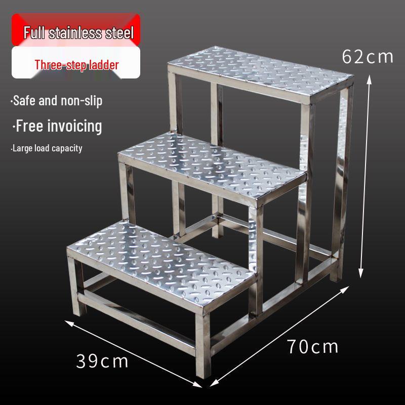 Stainless Steel 4-Step Height-Adjustable Ladder Footstool for Household & Hospital Use