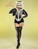 Mobbunny Gotik Güzellik Kurukafa İskelet Sevimli Kıyafet Siyah Kadın Kostümü, Cosplay, Anime, Oyun, Ev Giyim, Pijama, Body, Leotard, Kapüşonlu, Baskılı,