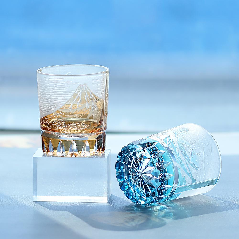 Luxury Premium Hand Engraved Color Embossed Glass Artwork Handmade Glassware Rock Whisky Vodka Bourbon Glass Tumbler 240ml