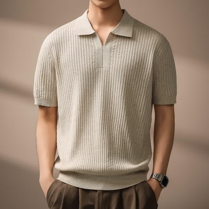 Men s Old Money Style Tencel Linen Blend Short-Sleeve Polo Shirt M