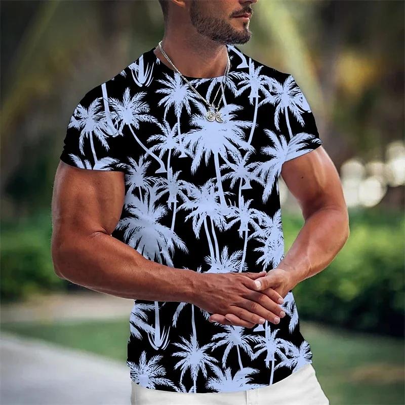 Summer Coconut Tree 3D Print T-Shirt Street Trendy Men's Wear Harajuku Style Casual Loose Round Neck T-Shirt Top