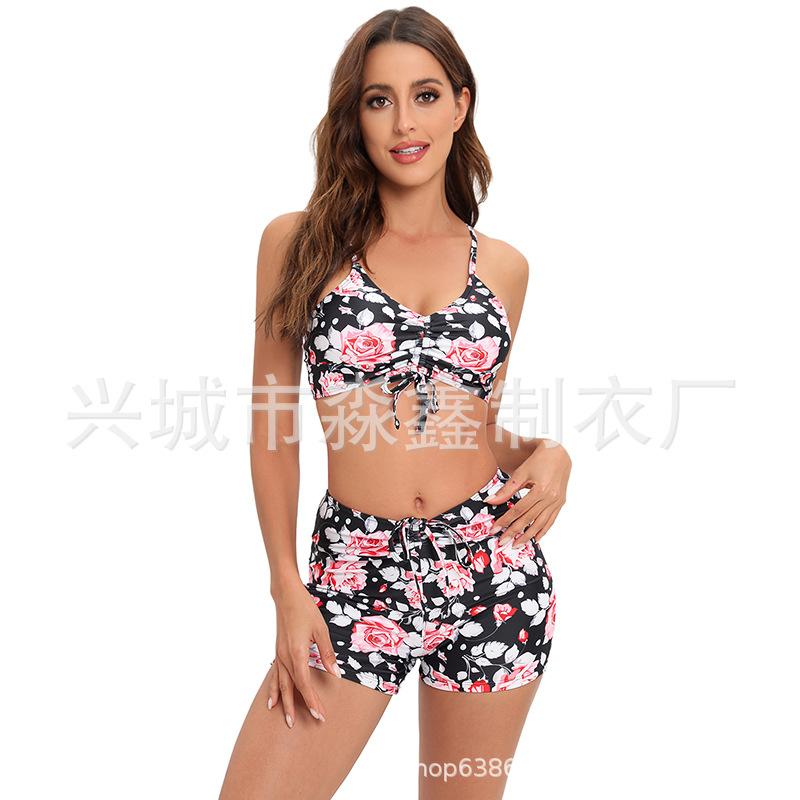 Women S Split Swimsuit Tie Side Bikini Briefs Floral Print Female Swimwear