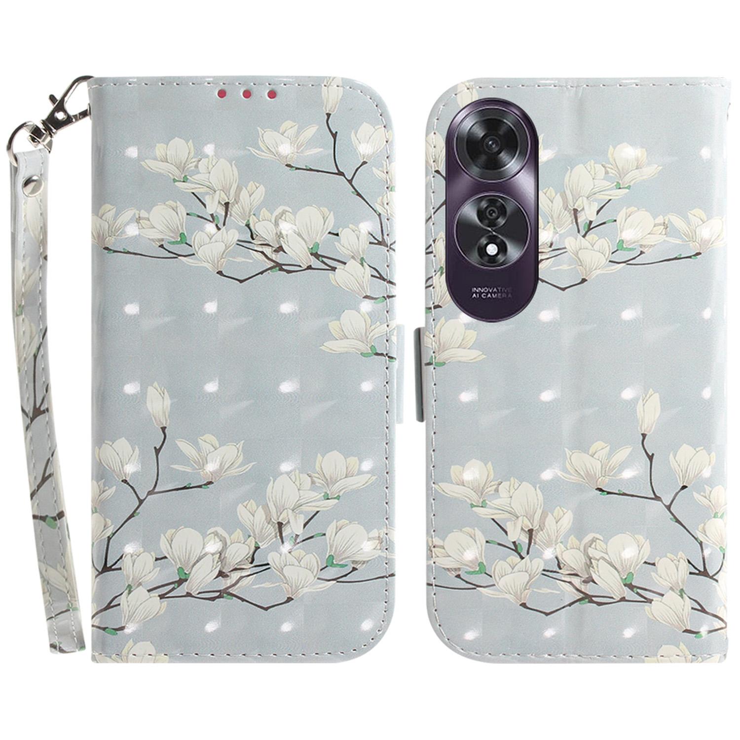 

For Oppo A60 4G Case Pattern Printing Leather Wallet Phone Shell with Strap Magnolia