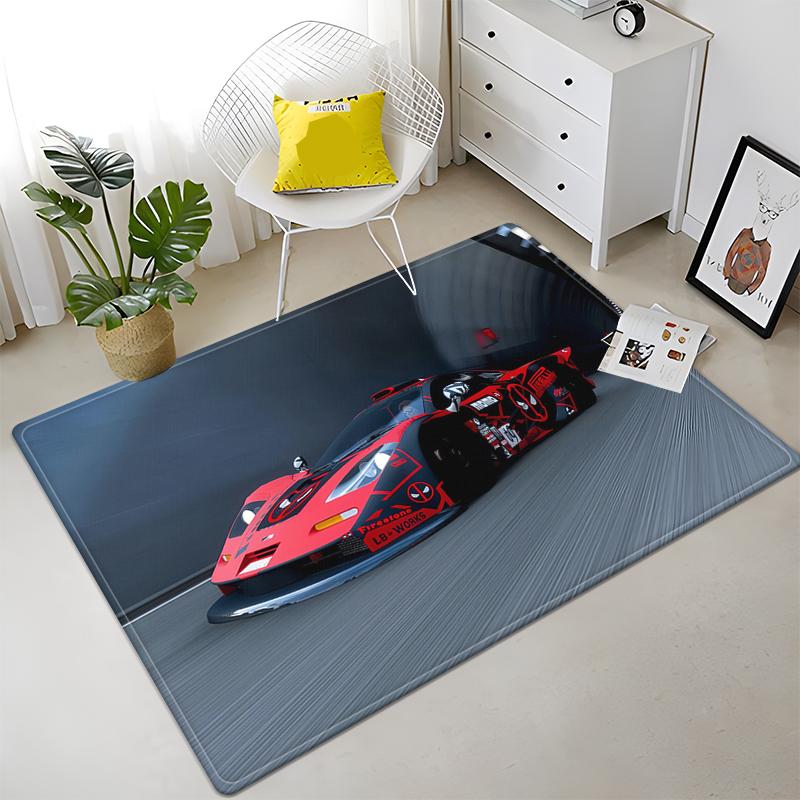 Racing Car Rug Multi-size Anti-Slip Polyester Carpet High-Definition Sport Car Print Modern Living Room Kids Game Room Decor Mat