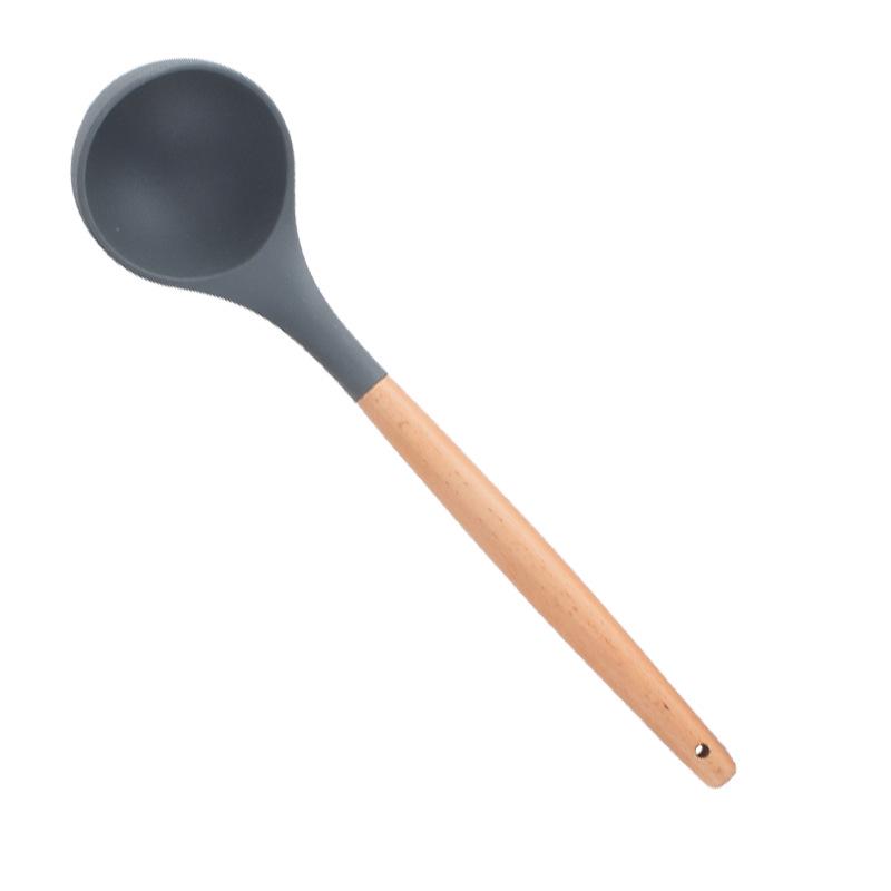 11-Piece Wooden Handle Silicone Kitchenware Set - Includes 9 Kitchen Tools, Spatula, and Spoon.