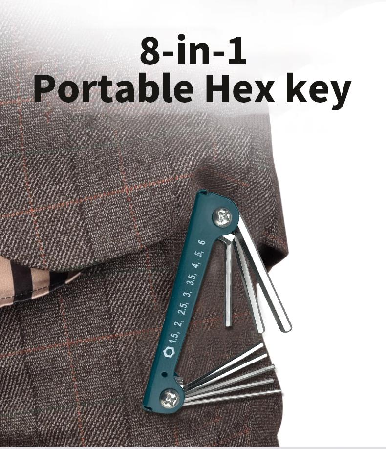 Portable 8-in-1 multi-functional hexagonal flat-head wrench, adjustable elbow wrench set, household hardware maintenance tools
