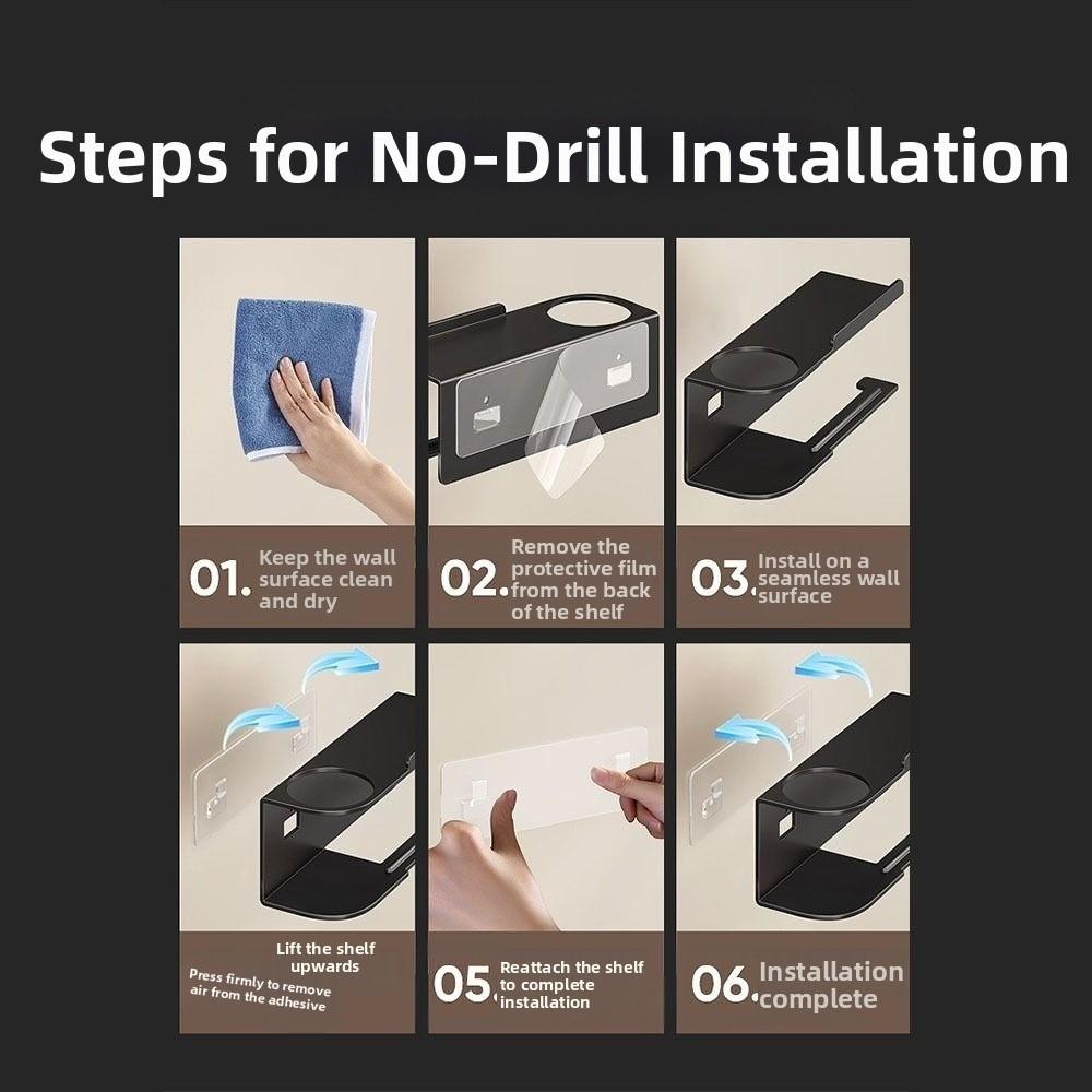 Punch-Free Installation Wall Mount Tissue Roll Rack Bathroom Storage Shelf Home Organization