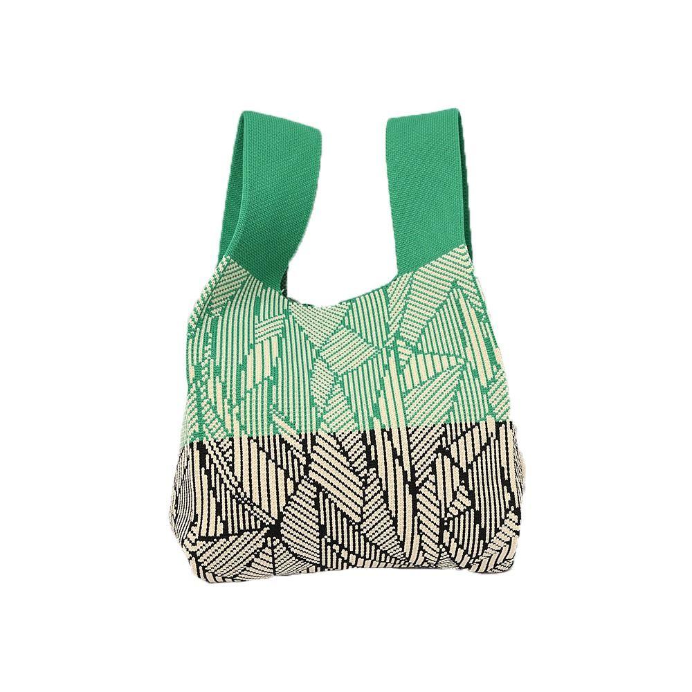 Reusable Shoulder Bag Women Girls Handmade Knot Wrist Bag Tote Bag Knit Handbag