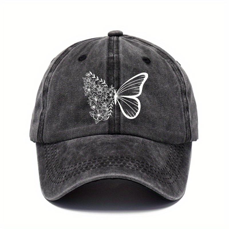 Butterfly Floral Print Baseball Cap Unisex Washed Cotton Adjustable Casual Outdoor Sun Protection