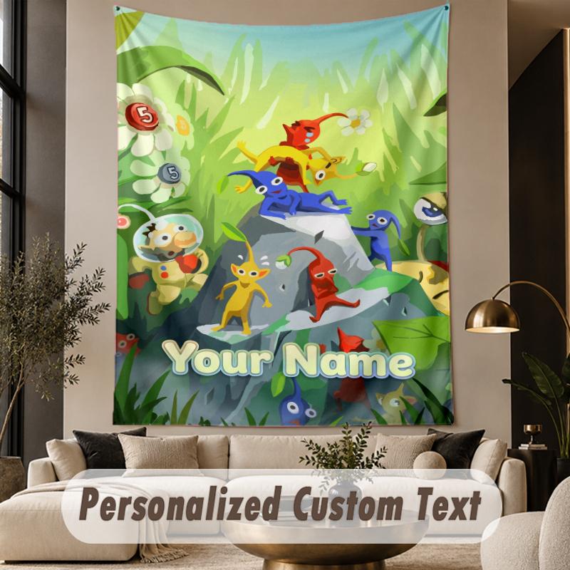 Custom Text Printed Tapestry Pikmin Pattern Large Wall Hanging Indoor Room Decor