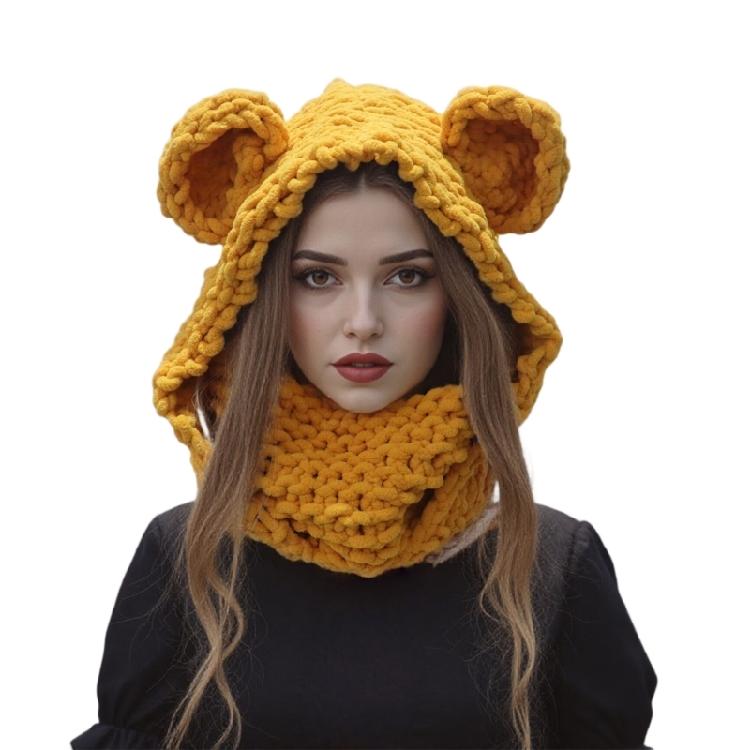 Thicken Neck Warmer Hat Crochet Bear Ear Balaclava Scarf Hat for Cold Weather Winter Sport Gear For Outdoor Enthusiasts