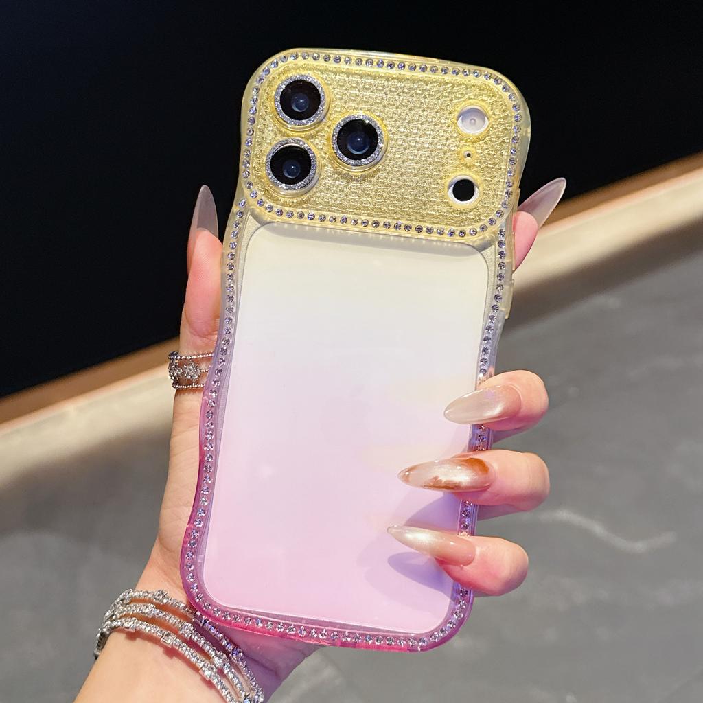 For iPhone 17 Pro Max Case Rhinestone Decor Wave Frame Gradient Design TPU Phone Cover