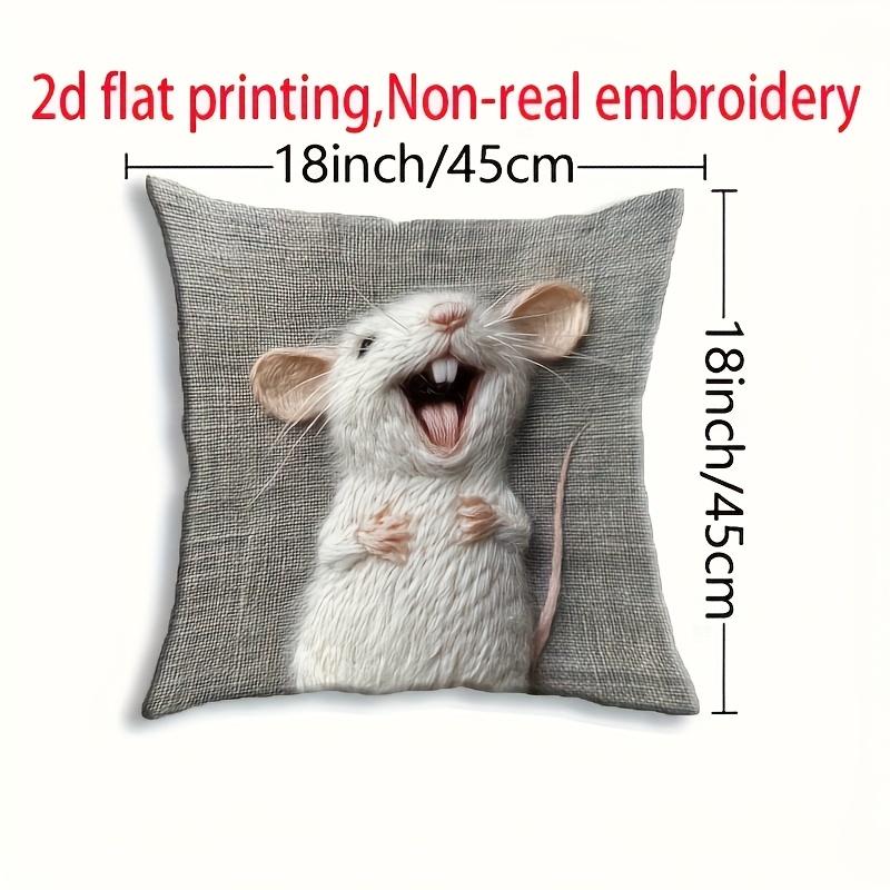 1Pc Cute Happy Mouse Throw Pillow Cover, 2D Double-Sided Print Soft Polyester Cushion Case For Home Sofa Bedroom Car Decor