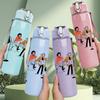 1PC Street Band Character Print 750ml Color Plastic Sports Water Bottle Leakproof Flip Straw Lid Suitable for Sports Office Home Use