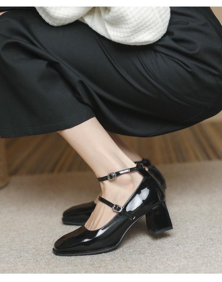 2026 Retro Patent Leather Mary Jane Heels - Women s Chunky Double Buckle Flats 39