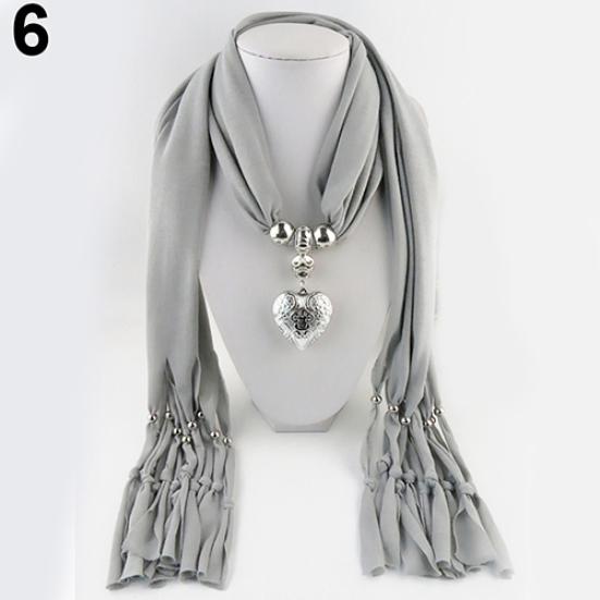 Women Fashion Soft Bead Tassels Scarf with Love Heart Charm Pendant Accessory