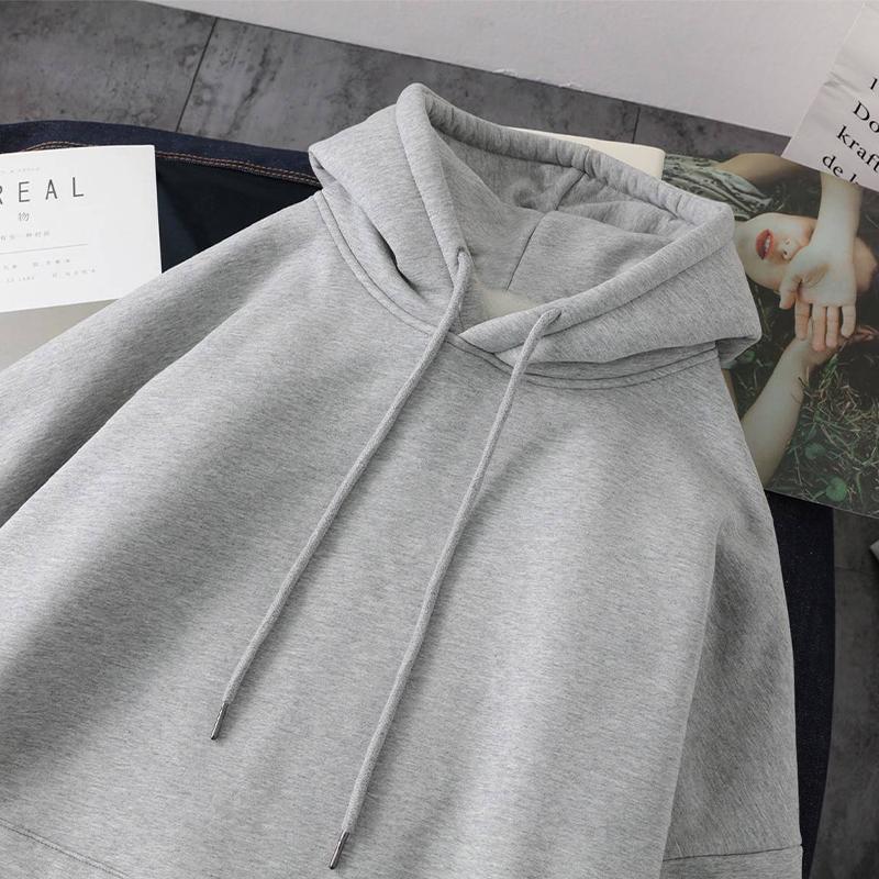 Verdicktes einfarbiges Damen-Sweatshirt-Oberteil mit lockerem Schnitt und Kapuze