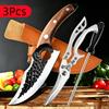 3-teiliges Küchenmesser-Set mit Schleifstein und Küchenschere, Santoku-Hackmesser, Ergonomischer Holzgriff für Zuhause, Restaurant, Messerscheide