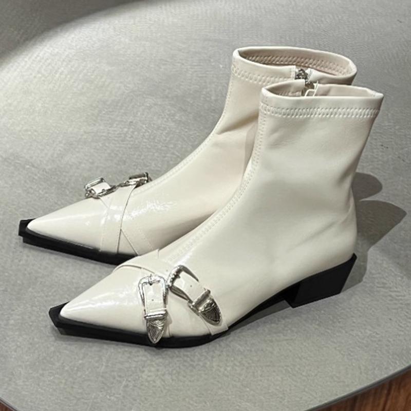 

Женские ботильоны из массивной кожи с острым носком, сексуальные дизайнерские туфли на среднем каблуке, зимняя обувь 2025 года, модные туфли-лодочки в готическом стиле Botas De Mujer 39 покинуть белый