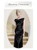 Haute Couture French Satin Draped Neck Resort Wedding Evening Gown for Women