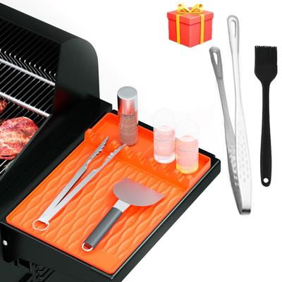 Reusable Grill Mat Large Size Silicone Side Shelf Griddle Tools Spatula Mat with Drip Pad for Outdoor Grill Kitchen Countertop