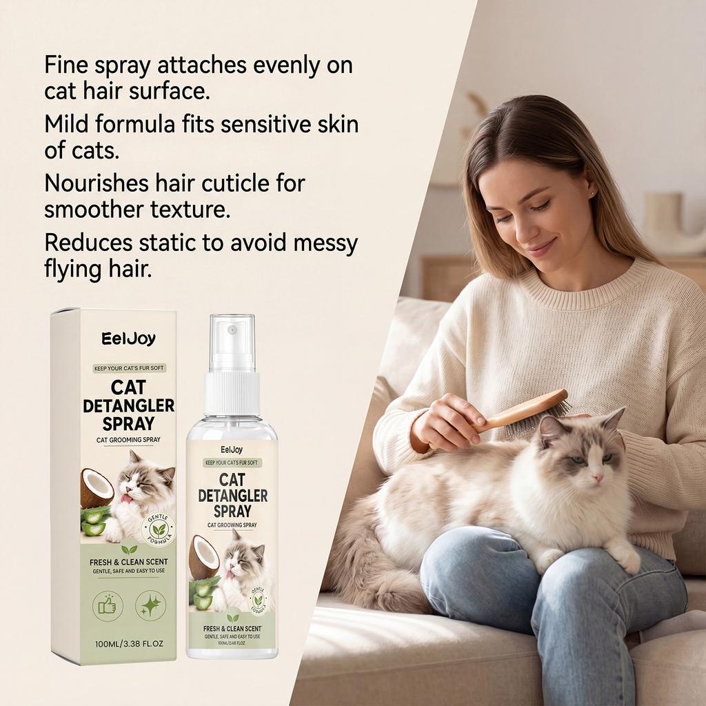 EELJOY Cat Hair Conditioning Spray Gentle No-Rinse Care for Shiny Smooth Coat Portable Pet Grooming 100ml