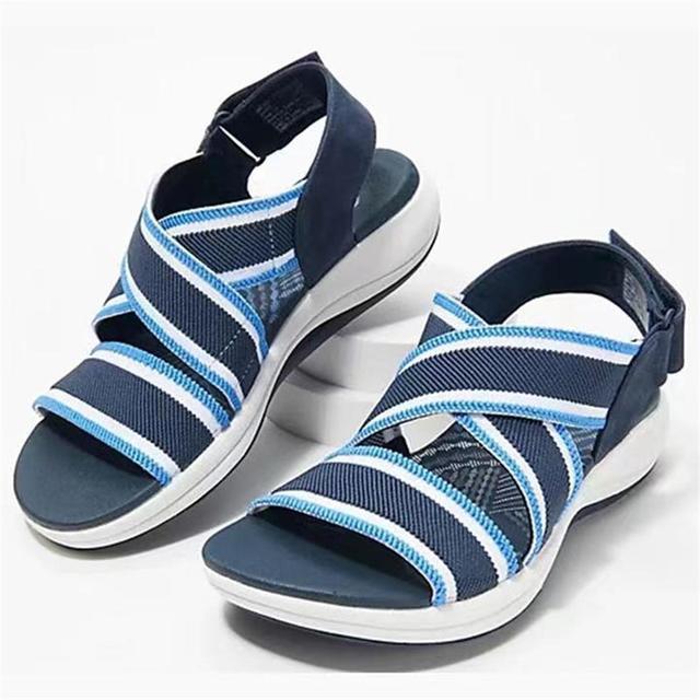 

Сандалии, женские эластичные летние сандалии, женские сандалии на мягком каблуке, легкая обувь на танкетке, Chaussure Femme, летняя обувь 43 темно-синий