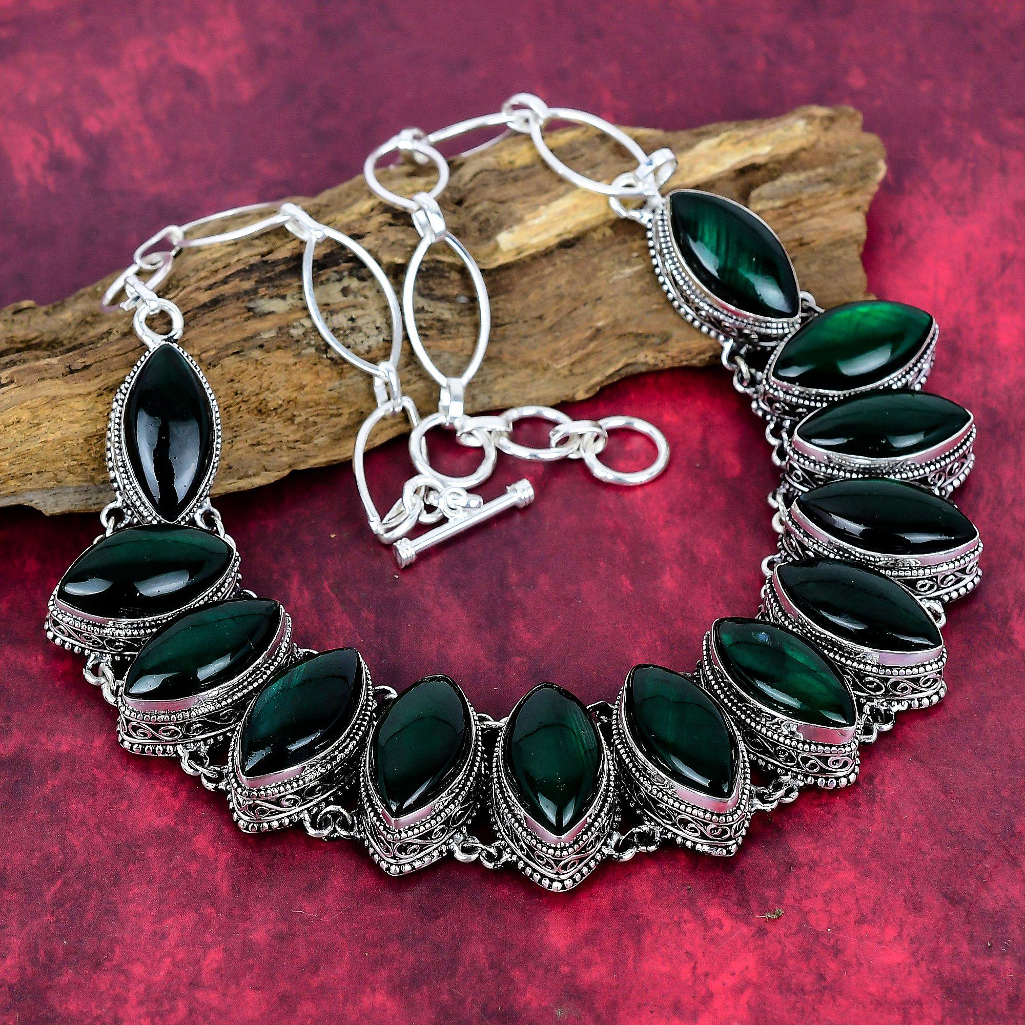 

Ожерелье из зеленого лабрадорита ручной работы с драгоценными камнями, ожерелье из стерлингового серебра 925 пробы, антикварные ювелирные изделия, регулируемое ожерелье-цепочка, подарок на помолвку