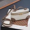 Canvas Contrast Lunch Bag Linen Vintage Genuine Leather Box Handbag Crossbody Small Size