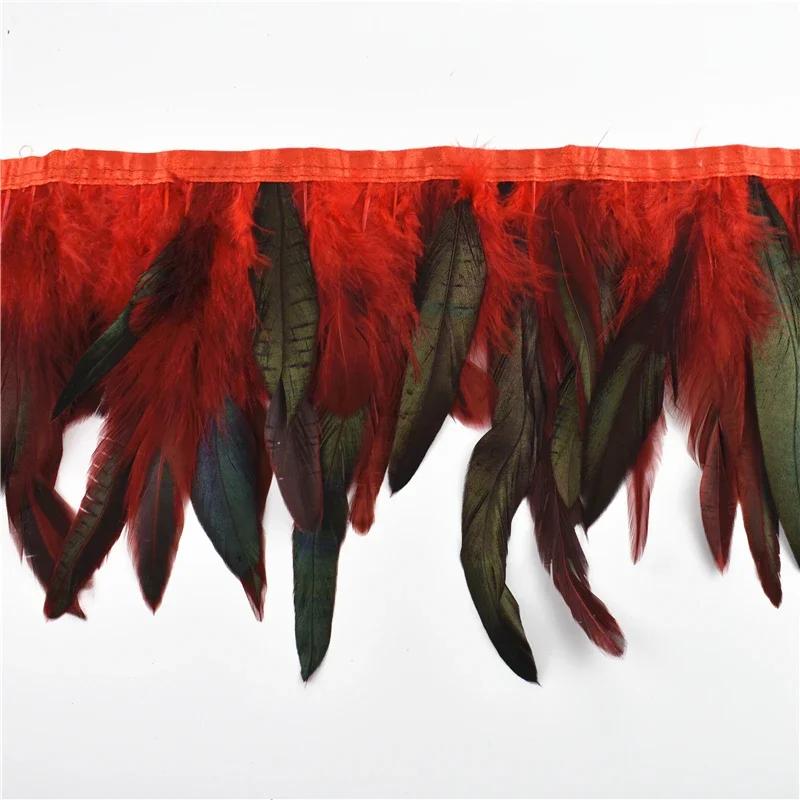 1Meter Rooster Feathers Trim Tassel Fringe On Tape Chicken Pheasant Cock Feather for Clothes Ribbon Sewing DIY Decoration Decor